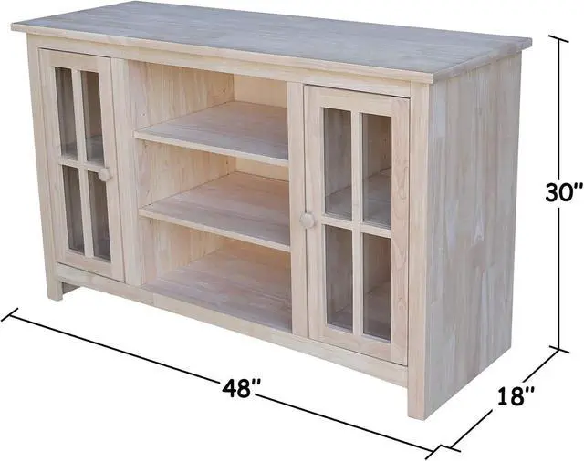 Alt view image 2 of 7 - Solid Wood Entertainment/TV Stand with 2 Doors - 48", Unfinished