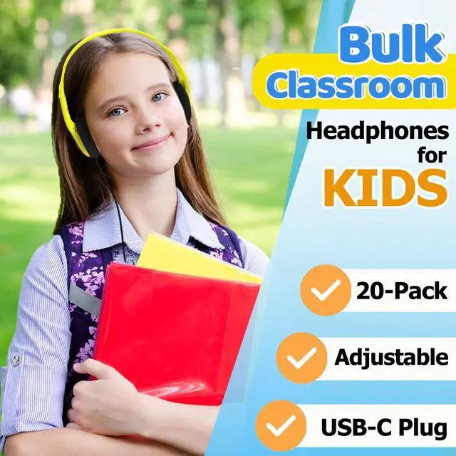 Alt view image 2 of 7 - Class Set Headphones Type-C (20 Pack), Durable Kids Wired Headphones for Chromebook & Laptop, Bulk School Headphones for Students Teens Boys Girls, Wholesale USB C Headset with Mixed Colors
