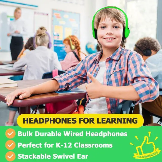 Alt view image 4 of 7 - Class Set Headphones Type-C (20 Pack), Durable Kids Wired Headphones for Chromebook & Laptop, Bulk School Headphones for Students Teens Boys Girls, Wholesale USB C Headset with Mixed Colors