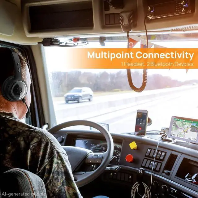 Alt view image 7 of 7 - LEVN Bluetooth Headset, Wireless Headset with Microphone & Mute Button, 60Hrs Talk Time, On-Ear AI Noise Cancelling Headphones with Bluetooth 5.2 Multipoint for Trucker/Remote Work/Online Class/Zoom