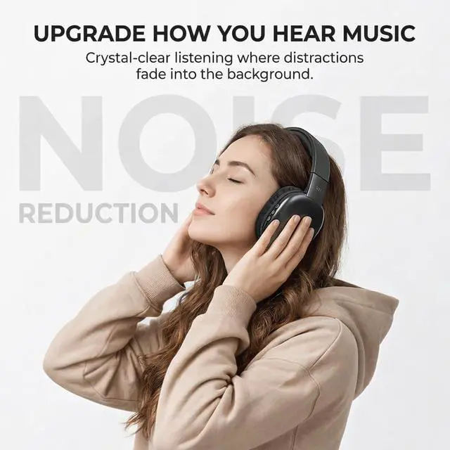 Alt view image 2 of 7 - iJoy Ultra Wireless Over-Ear Bluetooth Headphones with Mic,10H Playtime, Bluetooth Headset with Backup Wire & SD Slot, Wireless Headphones for Work, School & Gym (Black)