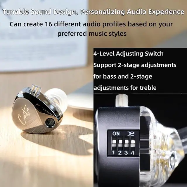 Alt view image 3 of 7 - KZ Castor in Ear Monitor, Harman Bass Edition IEM with Dual Dynamic Drivers, Tunable Sound Wired Headphones Gaming Earbuds with 4-Level Adjusting Switch, Noise-isolating (Standard Bass, Without Mic)