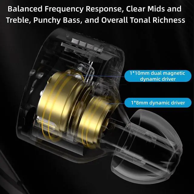Alt view image 4 of 7 - KZ Castor in Ear Monitor, Harman Bass Edition IEM with Dual Dynamic Drivers, Tunable Sound Wired Headphones Gaming Earbuds with 4-Level Adjusting Switch, Noise-isolating (Standard Bass, Without Mic)