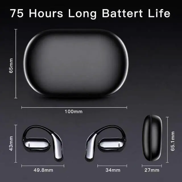 Alt view image 3 of 7 - Hsility Wireless Earbuds Bluetooth Earbuds Built-in Mic with Ear Hooks 50H Playtime Ear Buds LED Display Charging Case Waterproof Design for Running Fitness