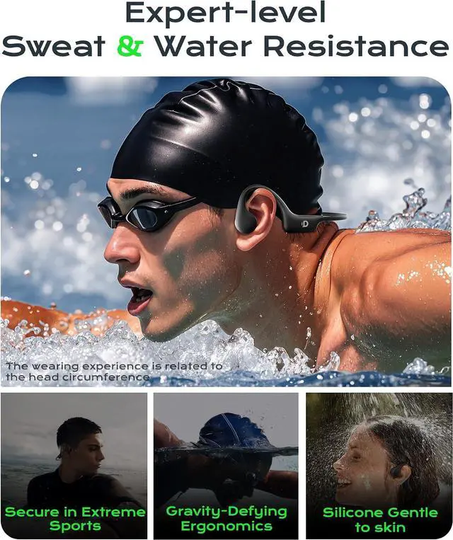 Alt view image 7 of 7 - DEMICEA Open Ear Sport Headphones, Wireless Bone Conduction Earphones, Built-in 32GB MP3,with Mic, IP68, Sweat & Water Resistant, Up to 8 Hours Battery, Bluetooth 5.3,for Running,Swimming,Workouts