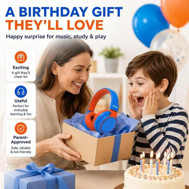Alt view image 6 of 7 - Kids Bluetooth Headphones Wireless 68 Hours,Safe Volume Limit 85/94dB Blue | Adjustable Headband Foldable Over-Ear Lightweight Headsets for Toddler Girls Boys Tablet/iPad,HD Stereo,Built-in Mic