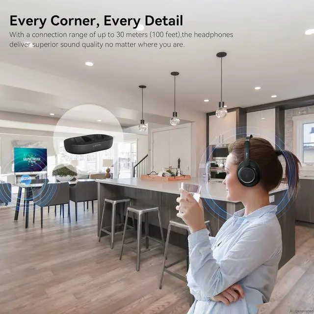 Alt view image 4 of 7 - LEVN Wireless Headphones for TV Watching, TV Headphones Wireless for Seniors with Transmitter Charging Base, Hearing-impaired, No Audio Delay Bluetooth 5.2, Plug and Play, Gifts for Elderly