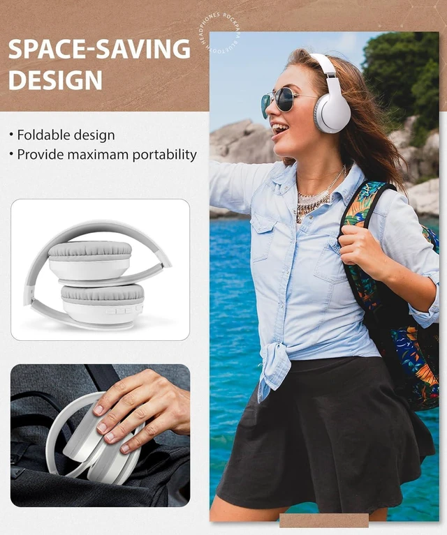 Alt view image 4 of 7 - rockpapa E7 Wired/Wireless Bluetooth Headphones with Mic, 25 Hours Playtime | 2 in 1 Wire less Blue tooth Head Phones Foldable Lightweight for Kids Boys Girls Youth in School Airplane Car White