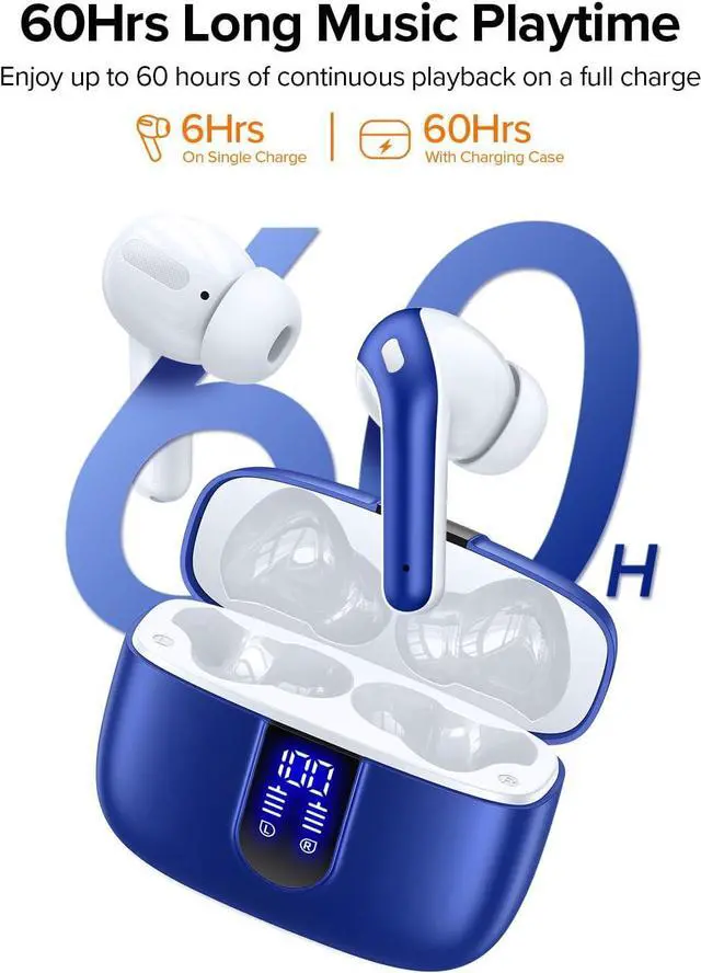 Alt view image 2 of 7 - TAGRY Bluetooth Headphones True Wireless Earbuds 60H Playback LED Power Display Earphones with Wireless Charging Case IPX5 Waterproof in-Ear Ear buds with Mic for TV Smart Phone Laptop Computer Sports