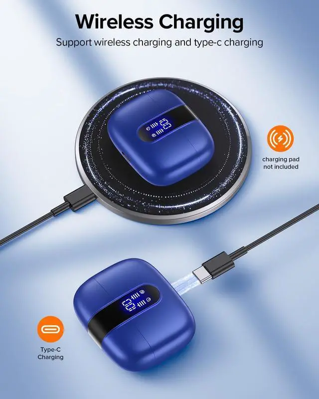 Alt view image 4 of 7 - TAGRY Bluetooth Headphones True Wireless Earbuds 60H Playback LED Power Display Earphones with Wireless Charging Case IPX5 Waterproof in-Ear Ear buds with Mic for TV Smart Phone Laptop Computer Sports