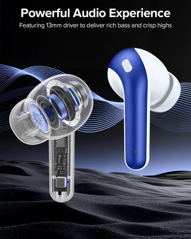 Alt view image 5 of 7 - TAGRY Bluetooth Headphones True Wireless Earbuds 60H Playback LED Power Display Earphones with Wireless Charging Case IPX5 Waterproof in-Ear Ear buds with Mic for TV Smart Phone Laptop Computer Sports