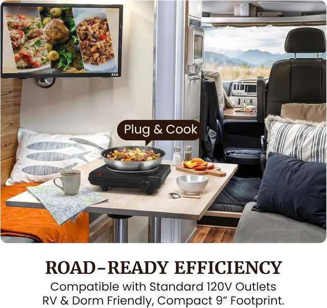 Alt view image 3 of 7 - Elite Gourmet Electric Burner, 1000W Cast Iron Hot Plate, 7 Heat Settings