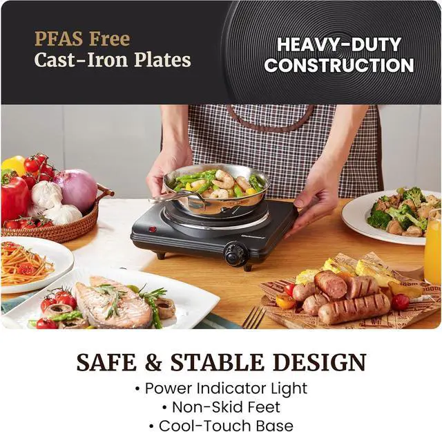 Alt view image 6 of 7 - Elite Gourmet Electric Burner, 1000W Cast Iron Hot Plate, 7 Heat Settings