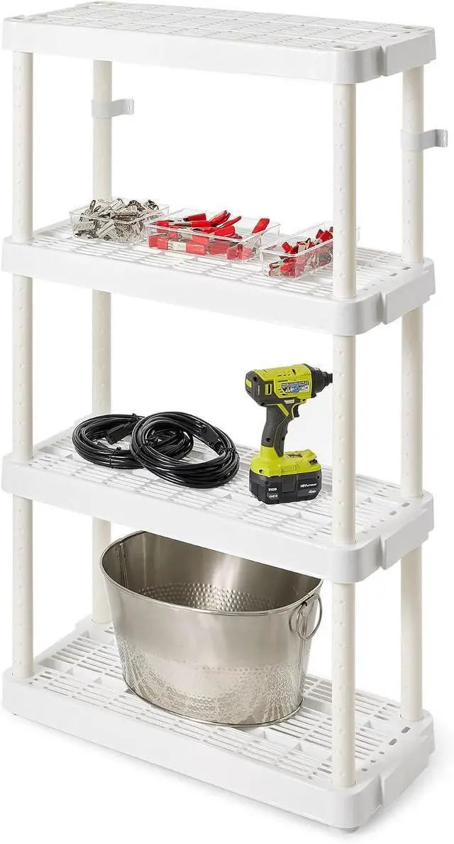 Alt view image 6 of 7 - Gracious Living 14 x 32 x 54.5 Inch 4 Tier Adjustable Ventilated Medium Duty Shelving Units for Home, Garage, Basement, and Laundry, White