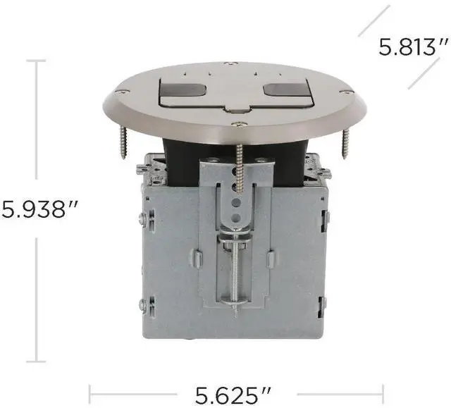 Alt view image 3 of 7 - RACO 1-Gang Floor Box Kit, Recessed Duplex 15A TR Device, Steel Box, Nickel