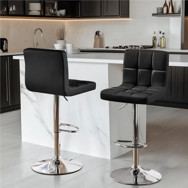 Alt view image 2 of 7 - Yaheetech Bar Stools Set of 2 Adjustable Counter Height Barstools Black