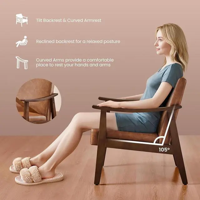 Alt view image 6 of 7 - Yaheetech Accent Chair, Mid-Century Armchair with High Back Brown
