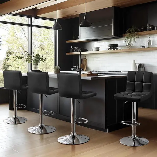 Alt view image 6 of 7 - Yaheetech Bar Stools Set of 4 Adjustable Counter Height Barstools Black