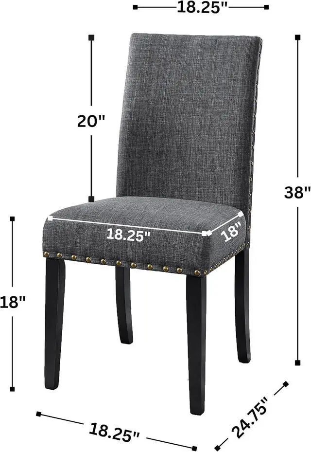 Alt view image 3 of 7 - Roundhill Furniture Biony Gray Fabric Dining Chairs with Nailhead Trim, Pack of 2