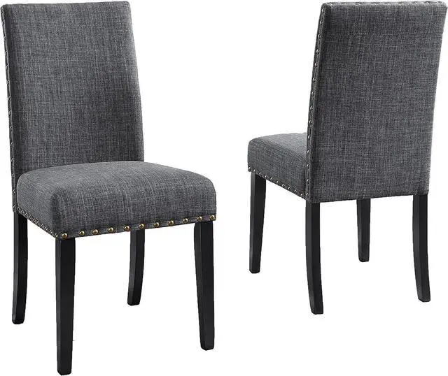 Main image of Roundhill Furniture Biony Gray Fabric Dining Chairs with Nailhead Trim, Pack of 2