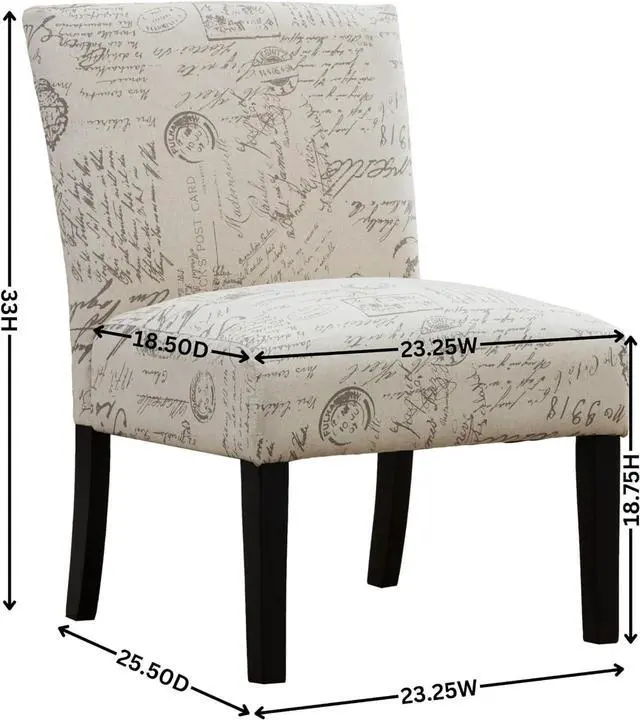 Alt view image 3 of 7 - Roundhill Furniture Botticelli Fabric Armless Contemporary Accent Chair, Script Print