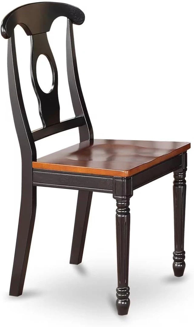 Alt view image 4 of 4 - East West Furniture KEC-BLK-W Kenley Kitchen Dining Chairs - Napoleon Back Solid Wood Seat Chairs, Set of 2, Black & Cherry