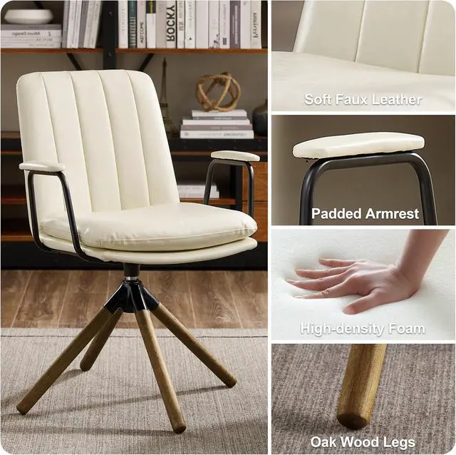 Alt view image 5 of 7 - Art Leon Mid Century Swivel Accent Chair No Wheels, Faux Leather, White