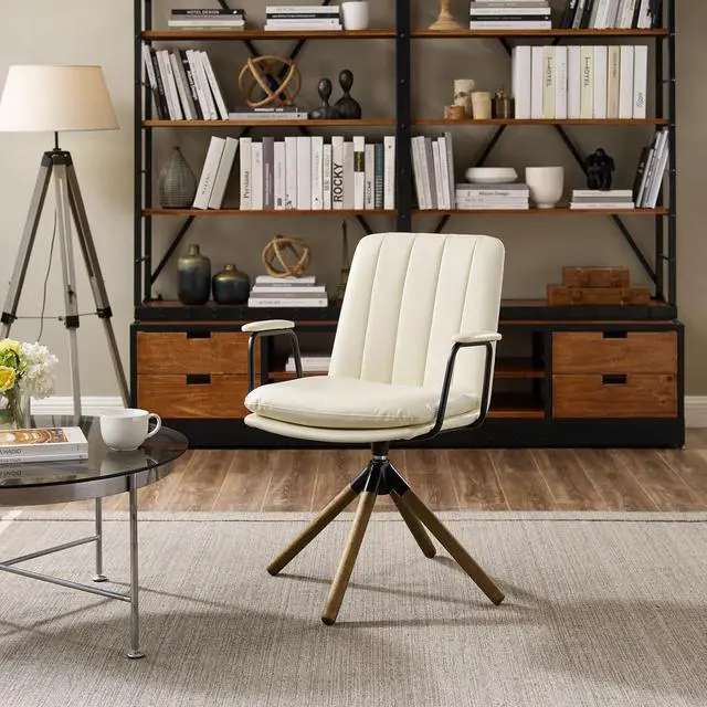 Alt view image 7 of 7 - Art Leon Mid Century Swivel Accent Chair No Wheels, Faux Leather, White