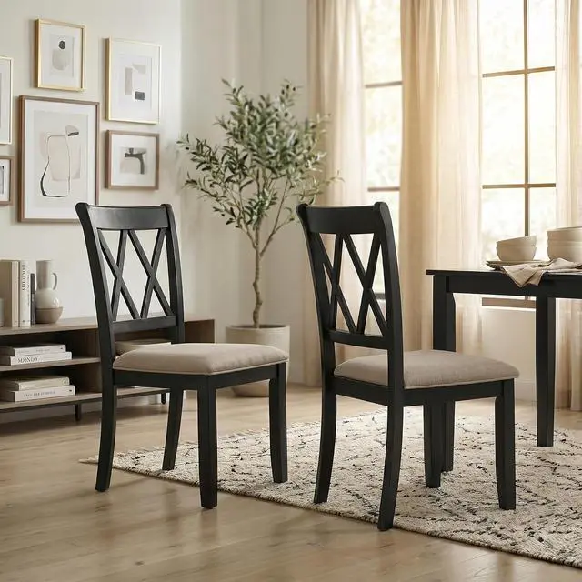 Alt view image 4 of 7 - Roundhill Furniture Windvale Fabric Upholstered Dining Chair, Set of 2, Black