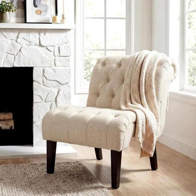 Alt view image 3 of 7 - Mid Century Modern Accent Chair, Upholstered Button Tufted Chair