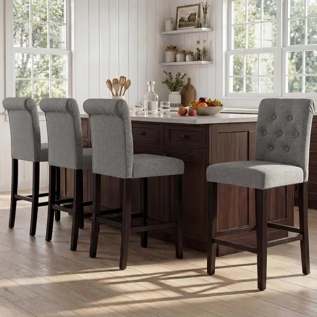 Main image of GOTMINSI 24inch Counter Height Bar Stool, Set of 4 Counter Height Chairs for Kitchen Island Upholstered Back Bar Chairs Fabric Barstool with Button Tufted Decoration Leisure Style (Grey)