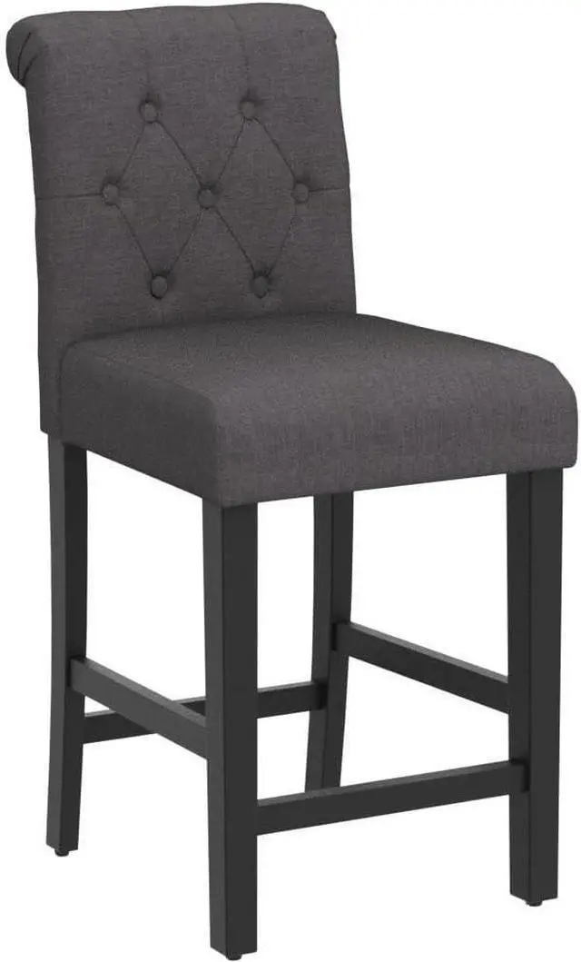Alt view image 5 of 7 - GOTMINSI 24inch Counter Height Bar Stool, Set of 4 Counter Height Chairs for Kitchen Island Upholstered Back Bar Chairs Fabric Barstool with Button Tufted Decoration Leisure Style (Grey)