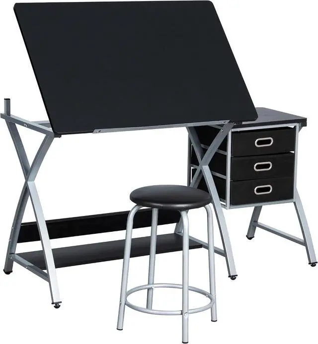 Main image of Yaheetech Drafting Table with Storage & Stool, Adjustable Art Drawing Desk