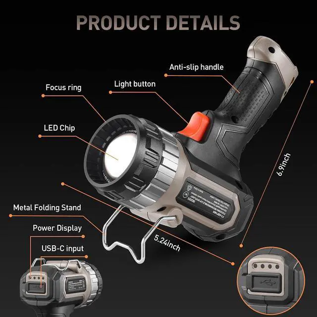Alt view image 4 of 7 - FORTO Compact Rechargeable Spot Light with Adjustable Focus