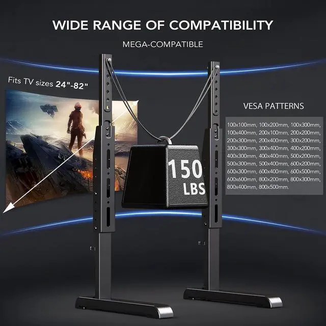 Alt view image 5 of 7 - AX WABER Universal TV Stand, Table Top TV Stand Base Wobble Replacement for Most 24 to 80 Inch LCD LED TVs, 7 Height Adjustable TV Legs Hold up to 150lbs, Max VESA 800x500mm, Black AX10TB02