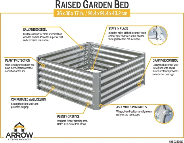 Alt view image 5 of 7 - Arrow Grow IT 36 x 36 x 17 ft Galvanized Raised Bed Garden