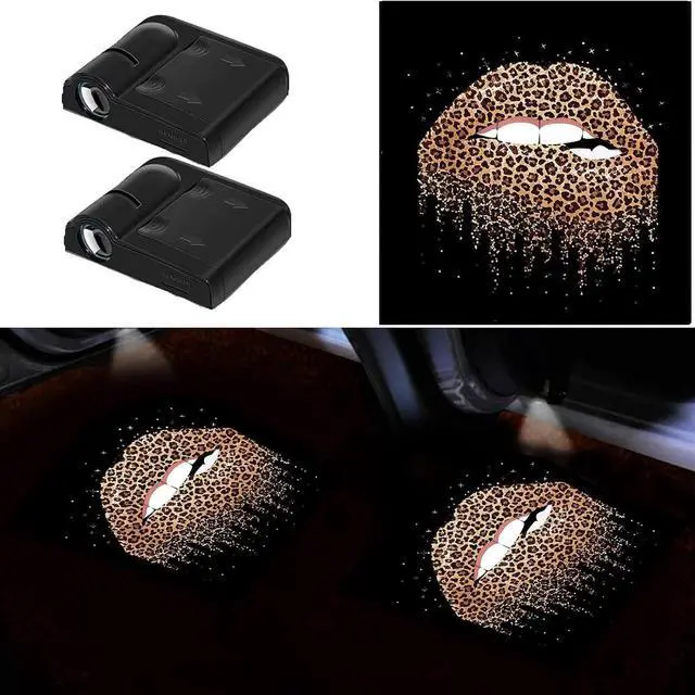 Main image of Women Cool Lips Bite Kiss Me Leopard Print Lips Car Door Projector Lights Leopard Cheetah Car Accessories Decor Gifts LED Car Door Shadow Ghost Welcome Lights by FLYEEGO