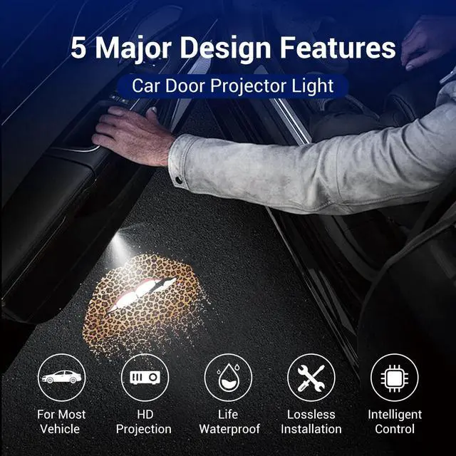 Alt view image 2 of 7 - Women Cool Lips Bite Kiss Me Leopard Print Lips Car Door Projector Lights Leopard Cheetah Car Accessories Decor Gifts LED Car Door Shadow Ghost Welcome Lights by FLYEEGO