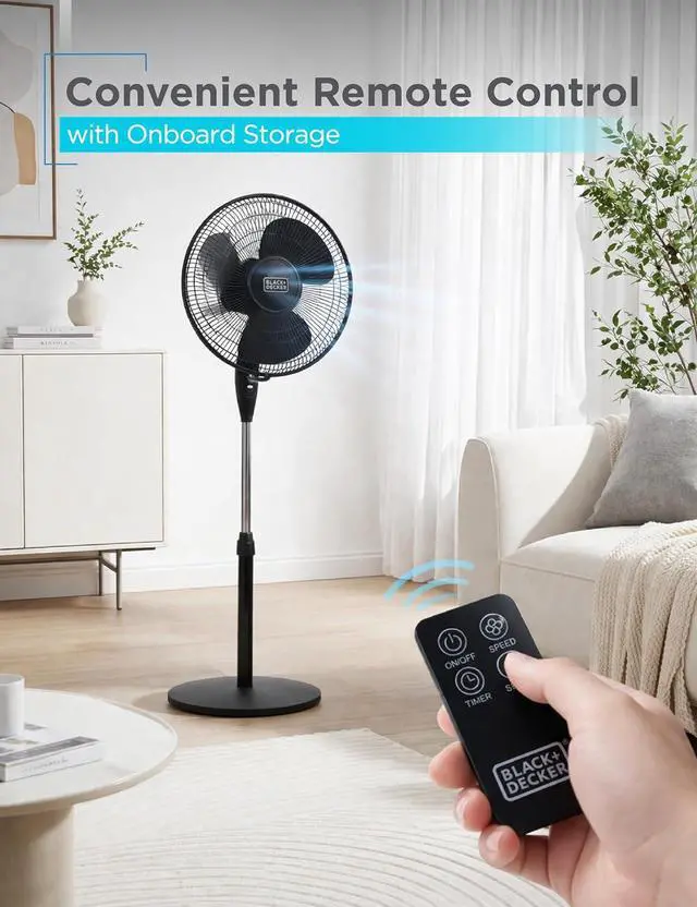 Alt view image 3 of 7 - BLACK+DECKER 16" Oscillating Pedestal Fan with Remote, BFSR16B, Black