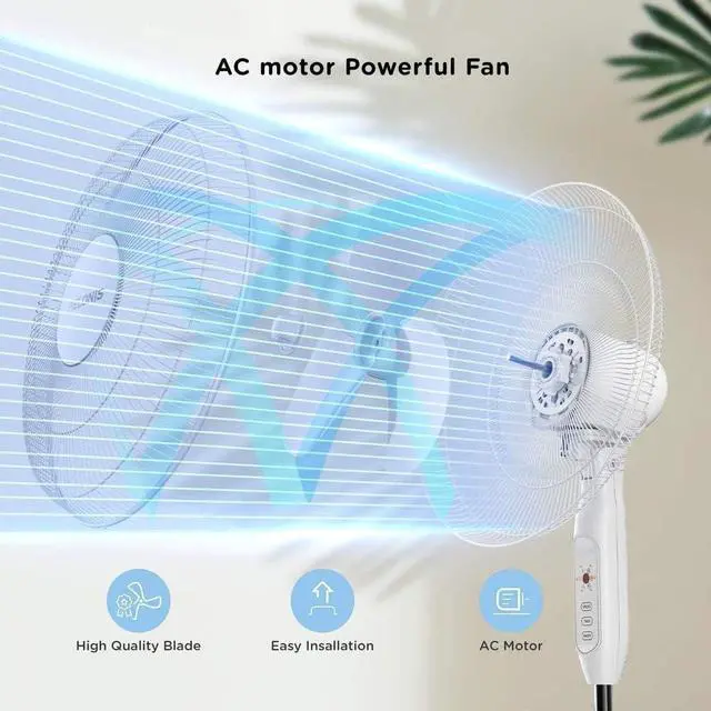 Alt view image 2 of 7 - PELONIS 16" Adjustable Oscillating Pedestal Fan with Remote for Bedroom