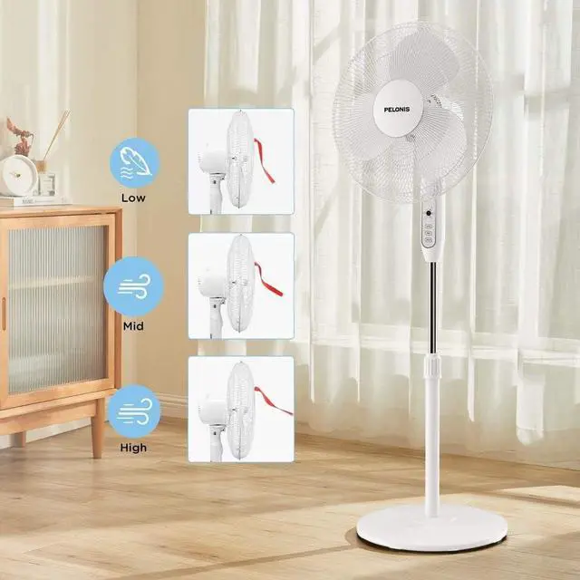 Alt view image 6 of 7 - PELONIS 16" Adjustable Oscillating Pedestal Fan with Remote for Bedroom