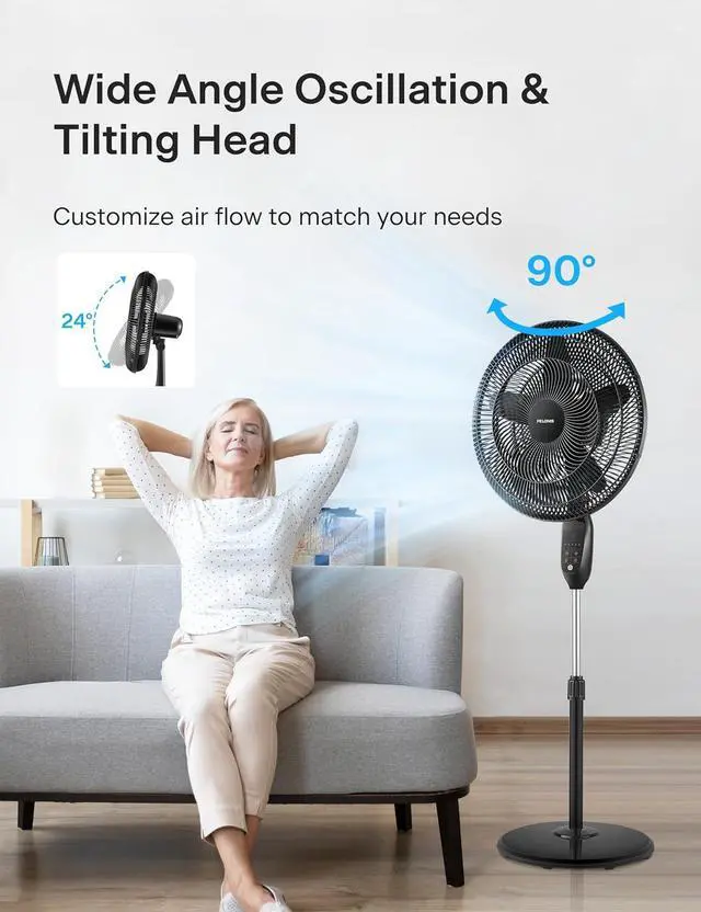 Alt view image 2 of 7 - PELONIS 18" 5-Blade Adjustable Oscillating Pedestal Fan with Remote, Black