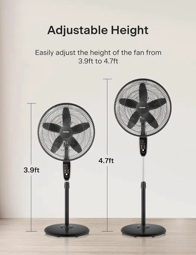 Alt view image 6 of 7 - PELONIS 18" 5-Blade Adjustable Oscillating Pedestal Fan with Remote, Black