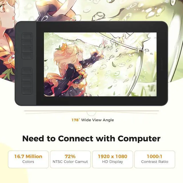 Alt view image 4 of 7 - GAOMON PD1161 Drawing Tablet with Screen, Tilt, 8 Shortcut Keys, 11.6" FHD