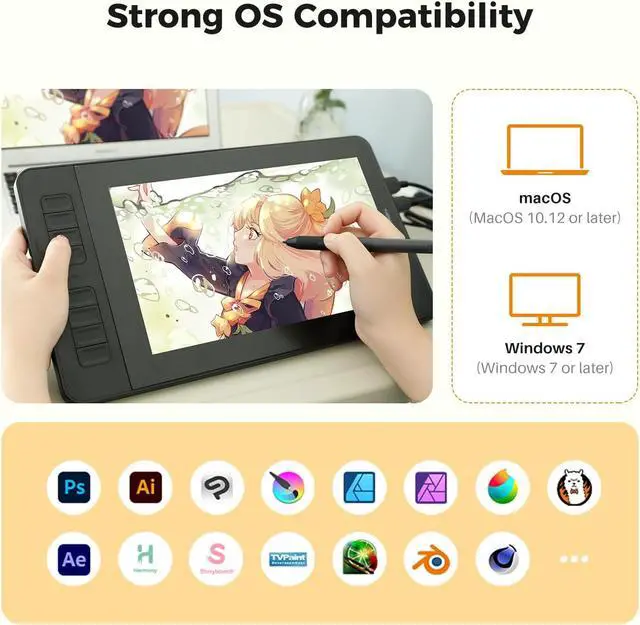 Alt view image 6 of 7 - GAOMON PD1161 Drawing Tablet with Screen, Tilt, 8 Shortcut Keys, 11.6" FHD