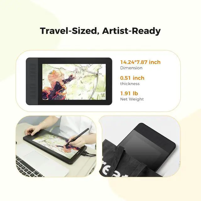Alt view image 7 of 7 - GAOMON PD1161 Drawing Tablet with Screen, Tilt, 8 Shortcut Keys, 11.6" FHD