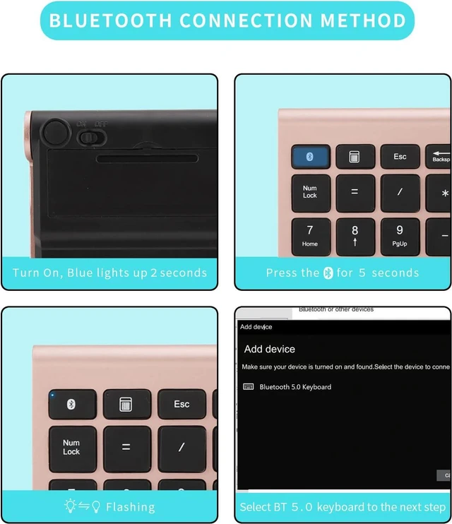 Alt view image 6 of 6 - Gugxiom Bluetooth Number Pad,Bluetooth 5.0 Number Pad with Shortcut Keys,22 Keys Portable Financial Accounting Extensions 10 Keys for Laptop Desktop, PC, Pad,Notebook (Gold)