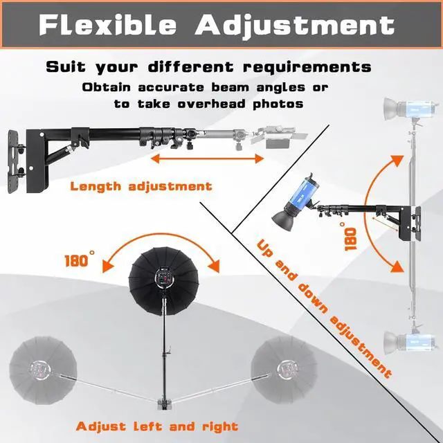 Alt view image 3 of 6 - Wall Mounting Triangle Boom Arm for Ring Light, 180° Flexible Rotation