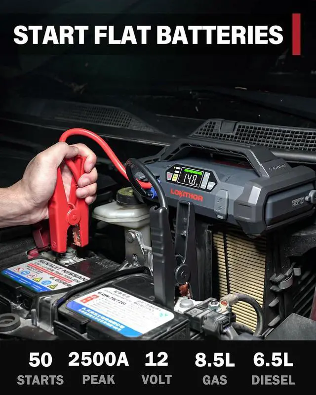 Alt view image 3 of 7 - LOKITHOR JA302 Jump Starter with Air Compressor(8.5L Gas & 6.5L Diesel)