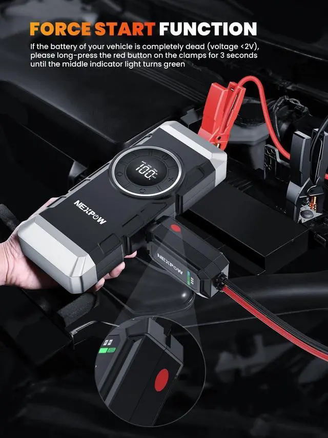 Alt view image 2 of 7 - NEXPOW Car Battery Jump Starter with Air Compressor 3000A Peak,12V 150PSI Portable Jumpstart Box for Up to 8L Gas and 8L Diesel Engines, PD18W Quick Charging, Force Start Button